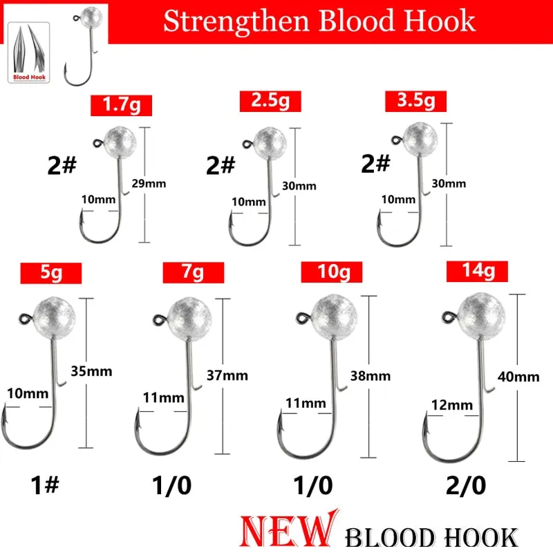 10pcs/lot NED jigs head hook 1g-20g All size Round Ball Jig Head Hook Long Shank hooks For Soft plastic lure Fishing