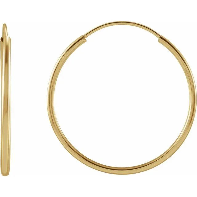 14K Yellow Gold 20 mm Flexible Endless Huggie Earrings