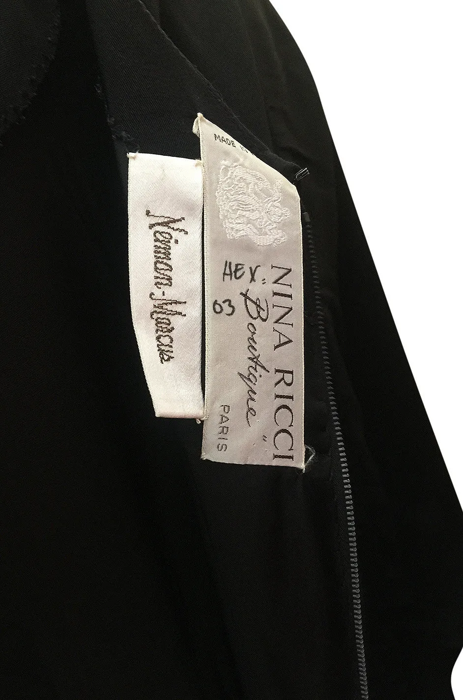 1980s Nina Ricci Demi-Couture Velvet Accented Dress