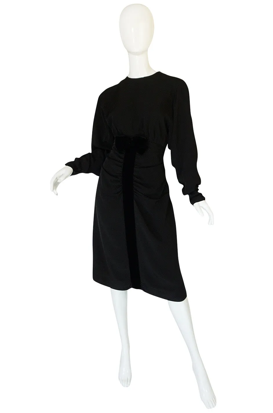 1980s Nina Ricci Demi-Couture Velvet Accented Dress