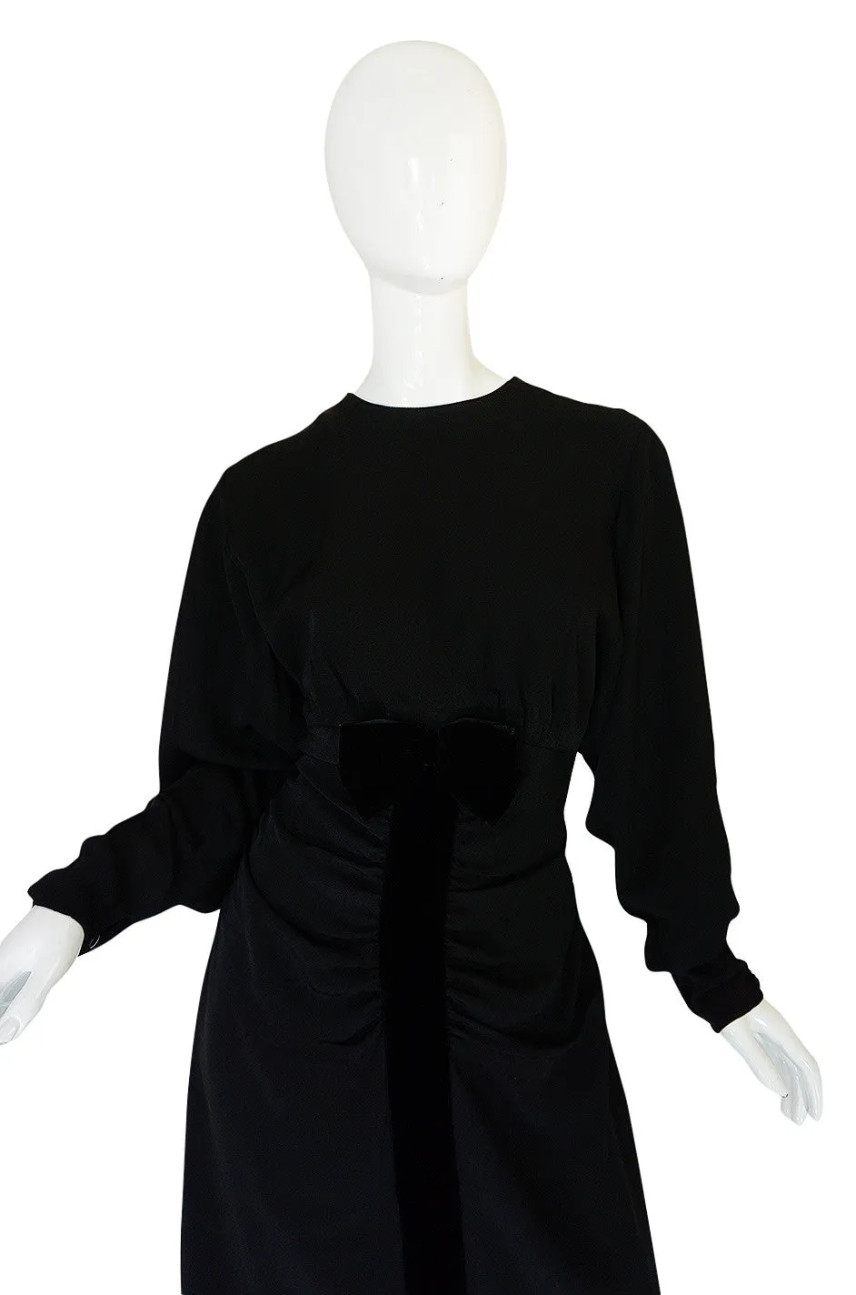 1980s Nina Ricci Demi-Couture Velvet Accented Dress