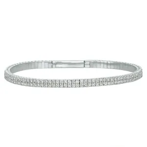 2.00 Carat Natural Diamond 2 Rows Flexible Bracelet G SI 14K White Gold 7''