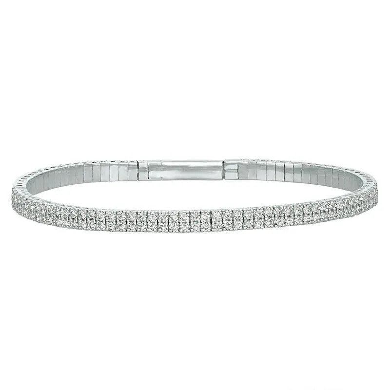 2.00 Carat Natural Diamond 2 Rows Flexible Bracelet G SI 14K White Gold 7''
