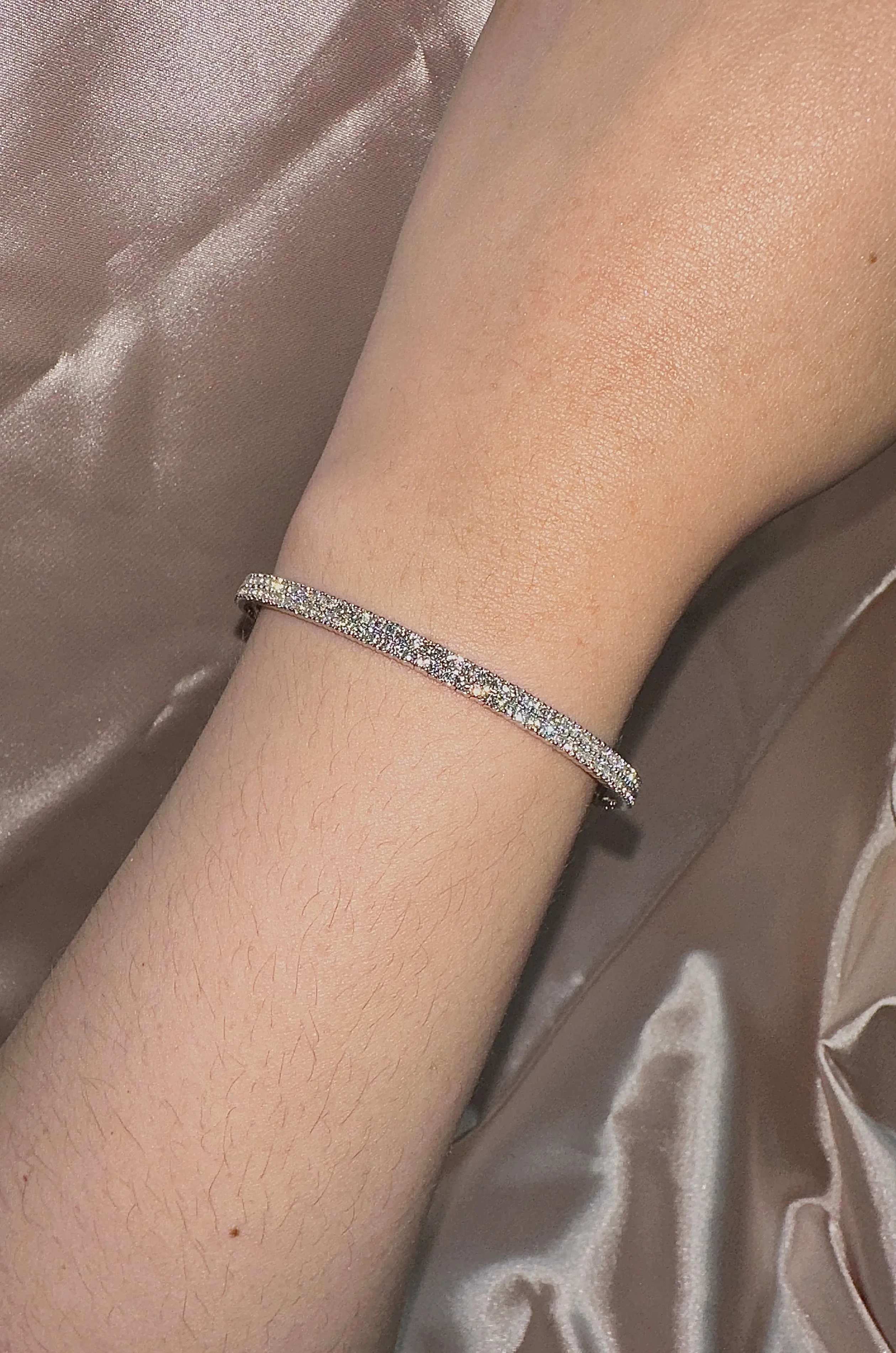 2.00 Carat Natural Diamond 2 Rows Flexible Bracelet G SI 14K White Gold 7''