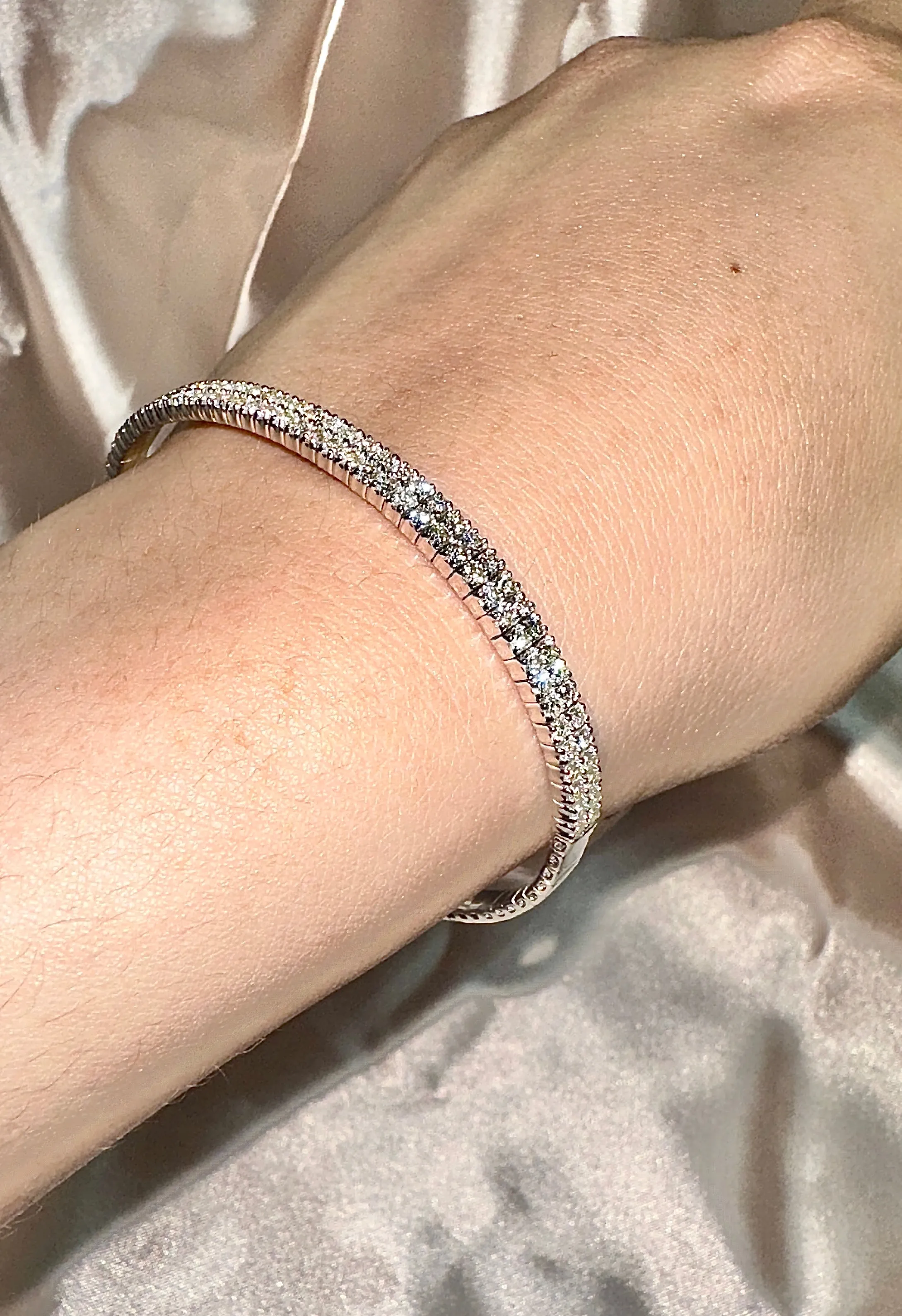2.00 Carat Natural Diamond 2 Rows Flexible Bracelet G SI 14K White Gold 7''