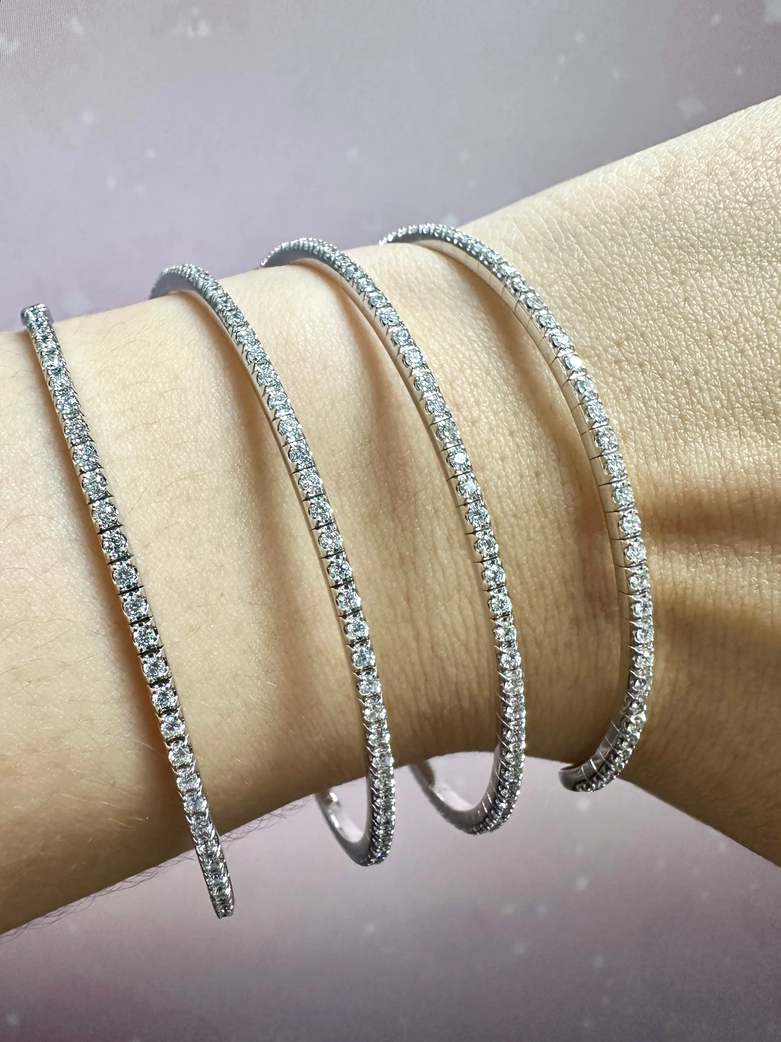 4.00 Carat Natural Diamond Wrap Flexible Bangle Bracelet G SI 14K White Gold 7''