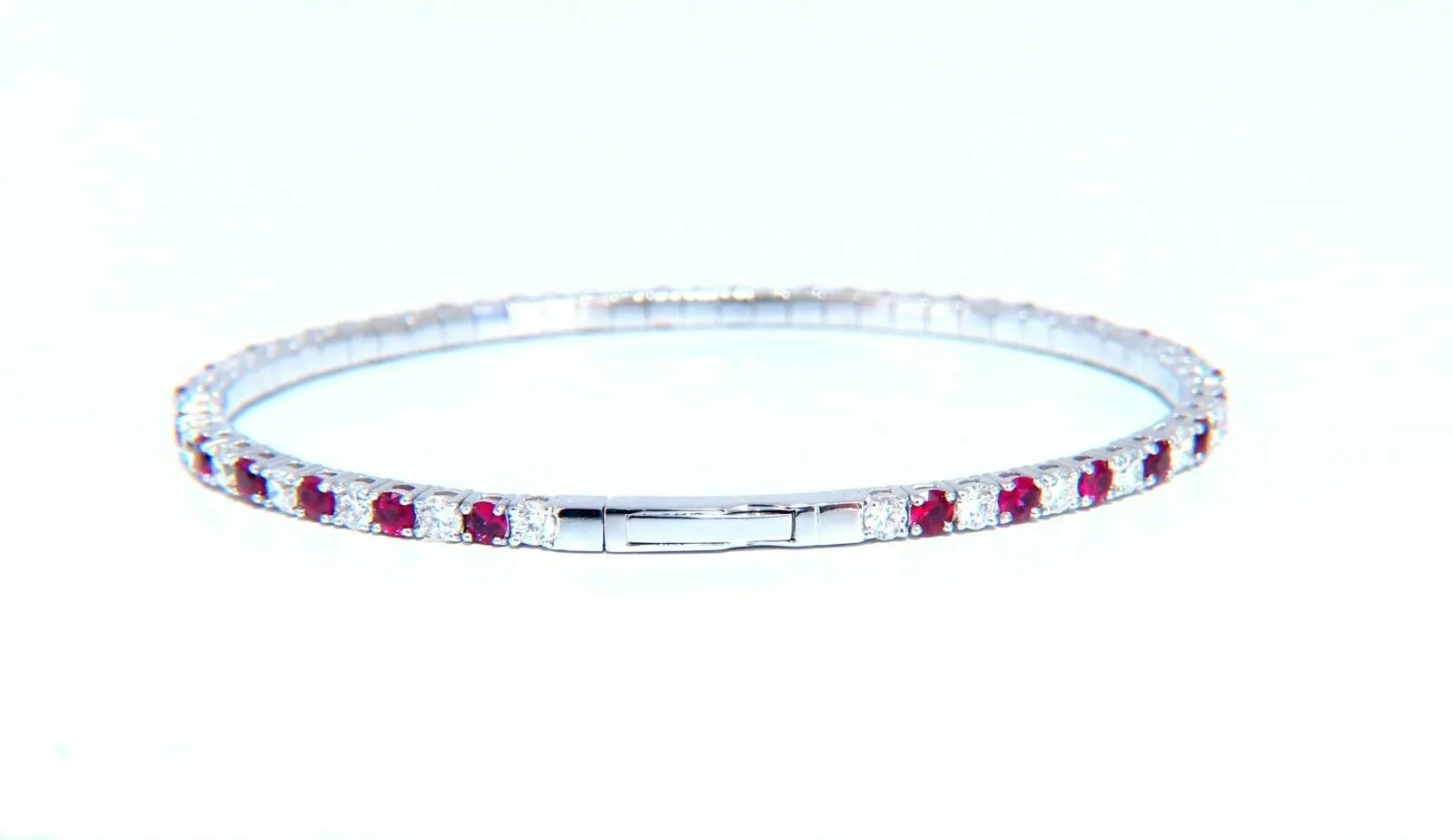 5.25ct vivid red natural ruby diamonds tennis Flexible Bangle bracelet 14kt