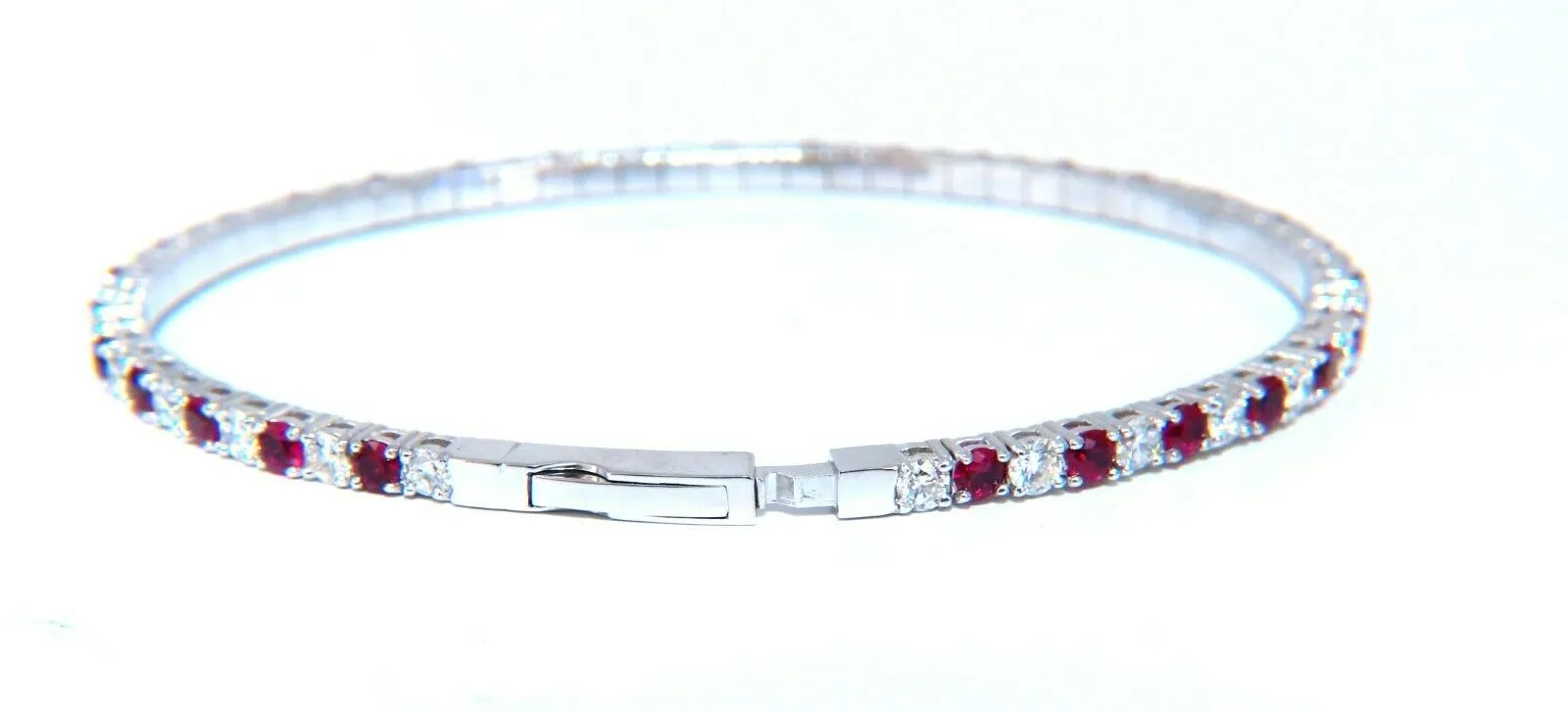 5.25ct vivid red natural ruby diamonds tennis Flexible Bangle bracelet 14kt