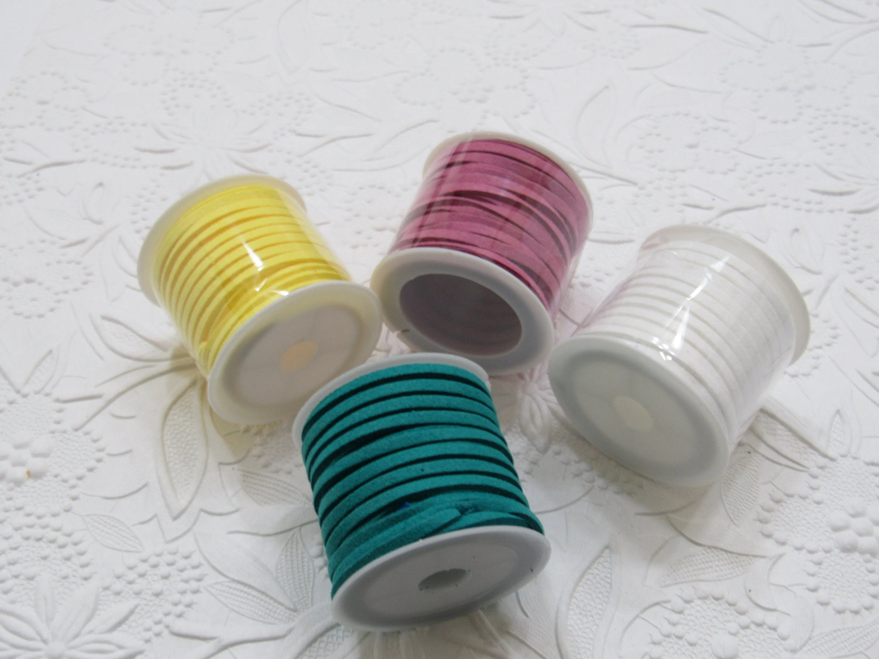 5M Roll Faux Teal, Yellow, White Suede Cord, 3 X 1.5mm Jewelry Making Cord, Suede Lacing, Bracelet String, 5M = 16 Feet