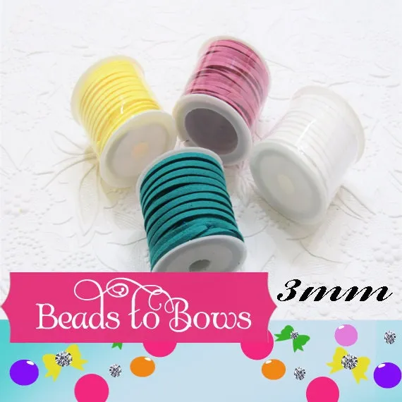 5M Roll Faux Teal, Yellow, White Suede Cord, 3 X 1.5mm Jewelry Making Cord, Suede Lacing, Bracelet String, 5M = 16 Feet