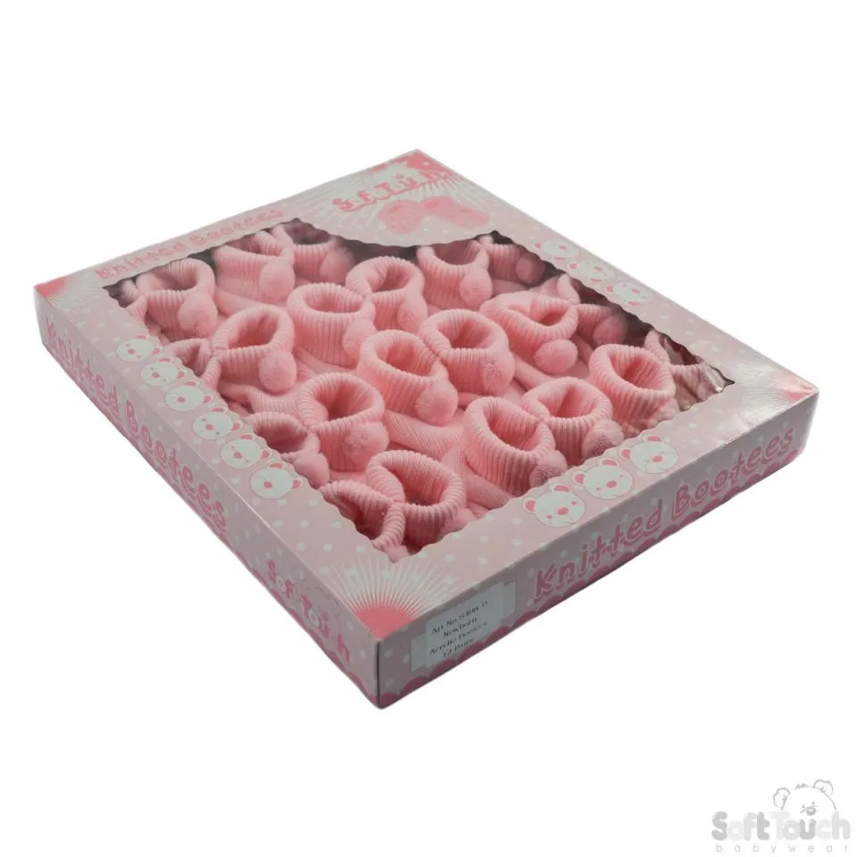 Acrylic Pom-Pom Baby Bootees Pink - S408-P