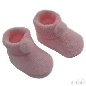 Acrylic Pom-Pom Baby Bootees Pink - S408-P