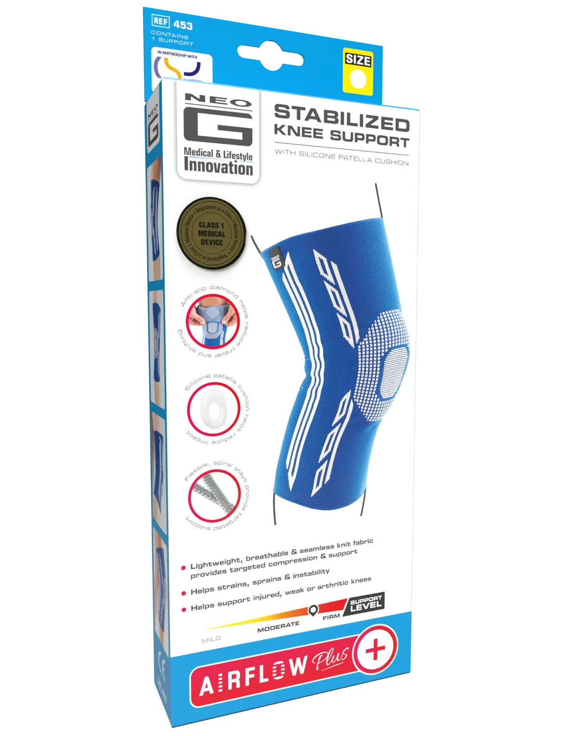 Airflow Plus Stabilized Knee Support with Silicone Patella Cushion