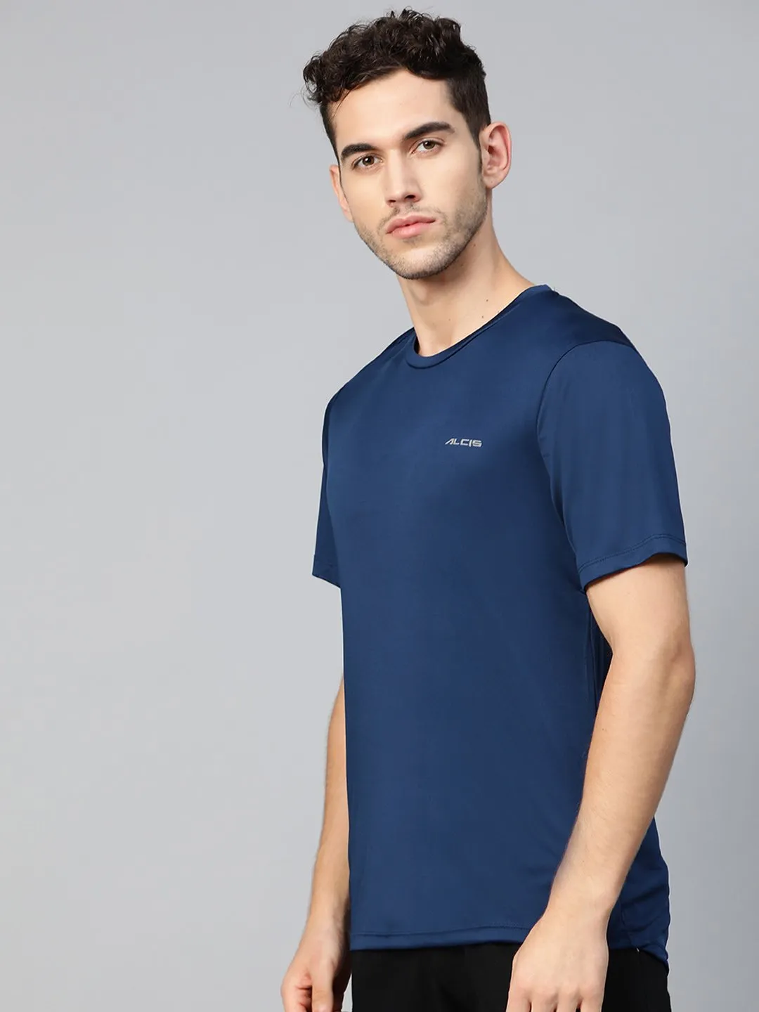 Alcis Men Navy Blue Anti-Viral Round Neck Training T-shirt