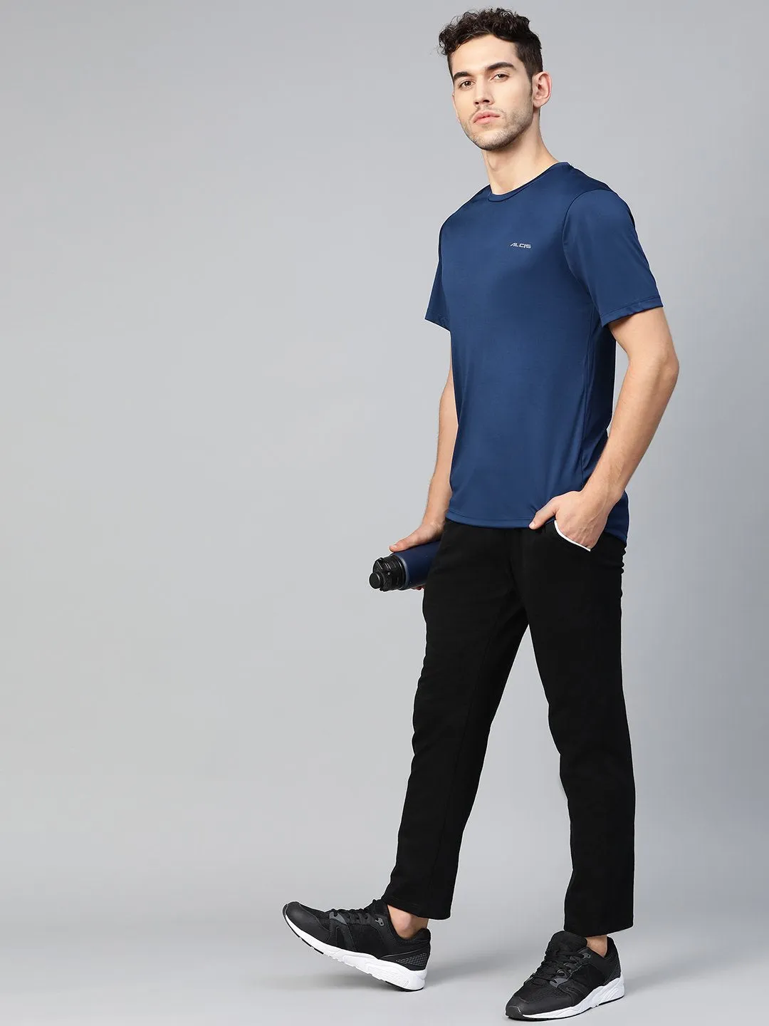 Alcis Men Navy Blue Anti-Viral Round Neck Training T-shirt