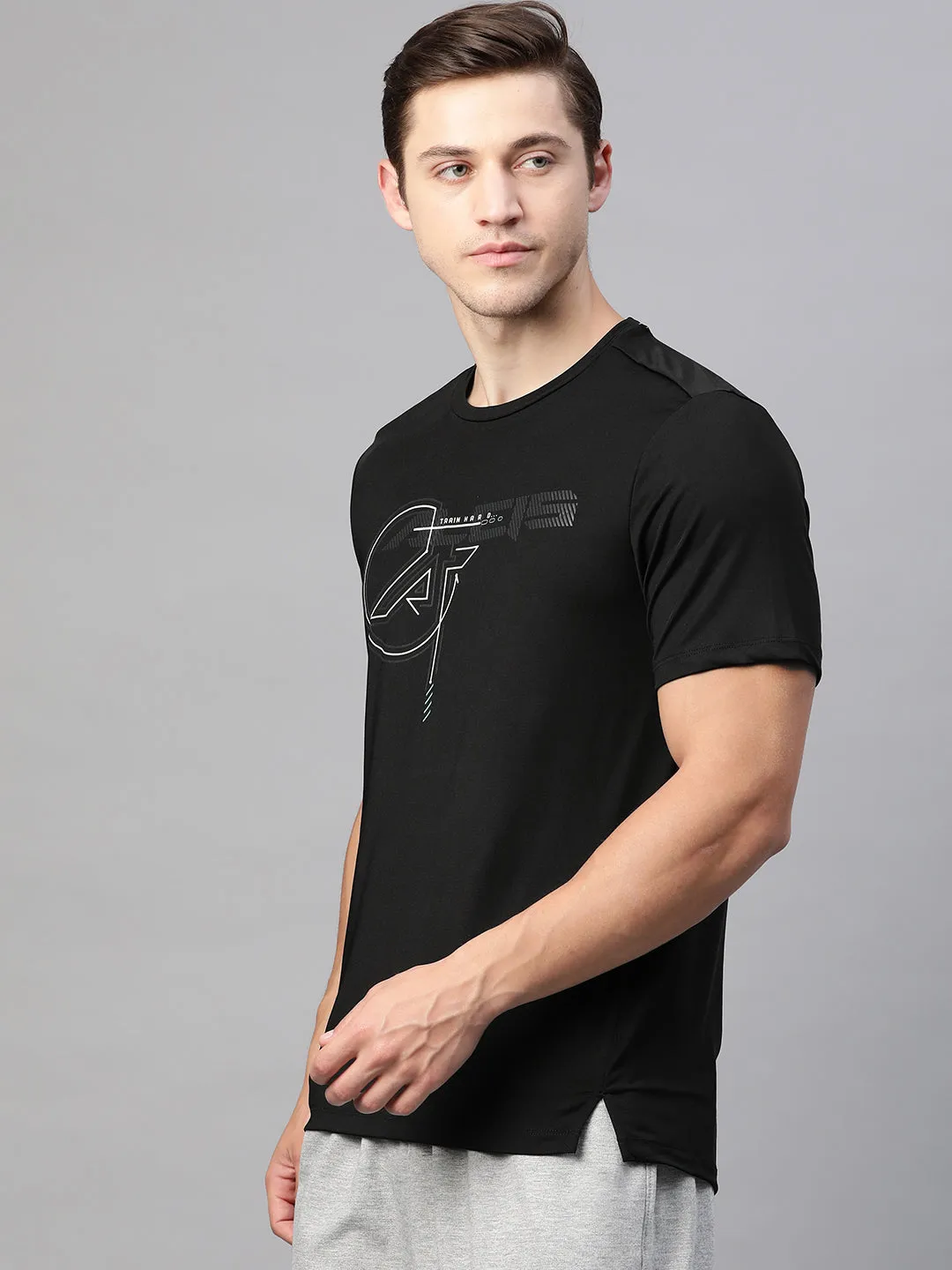 Alcis Men Solid Black Tshirts