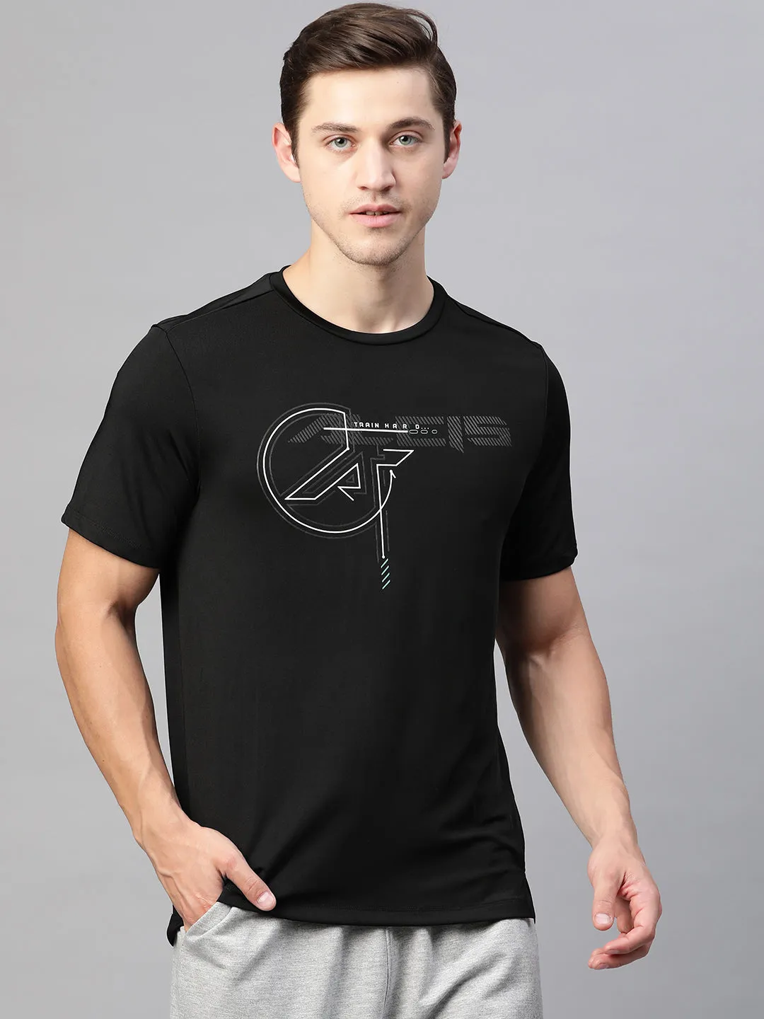 Alcis Men Solid Black Tshirts
