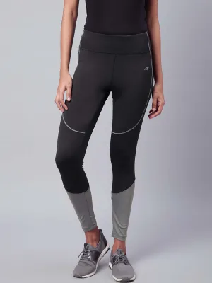 Alcis Women Black Grey Colourblocked Drytech  Solid Cropped Training Tights