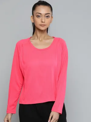 Alcis Women Fuchsia Solid Round Neck Running T-shirt