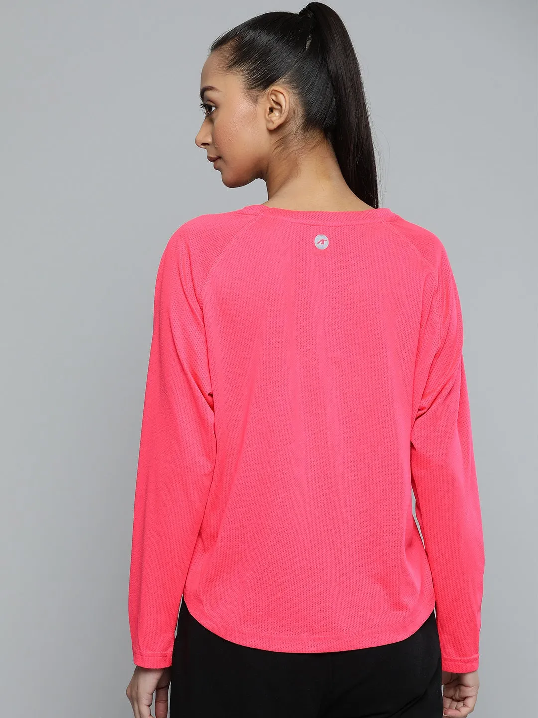Alcis Women Fuchsia Solid Round Neck Running T-shirt