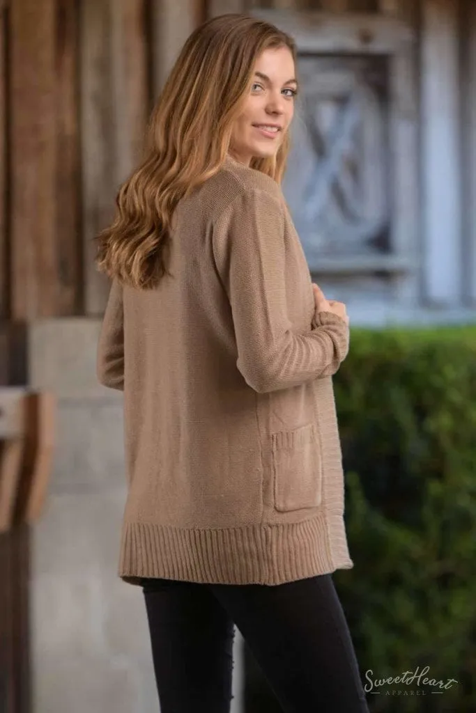 All Eyes On You - Khaki Knit Cardigan Sweater