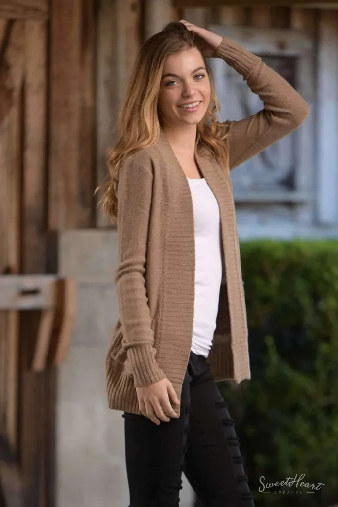 All Eyes On You - Khaki Knit Cardigan Sweater