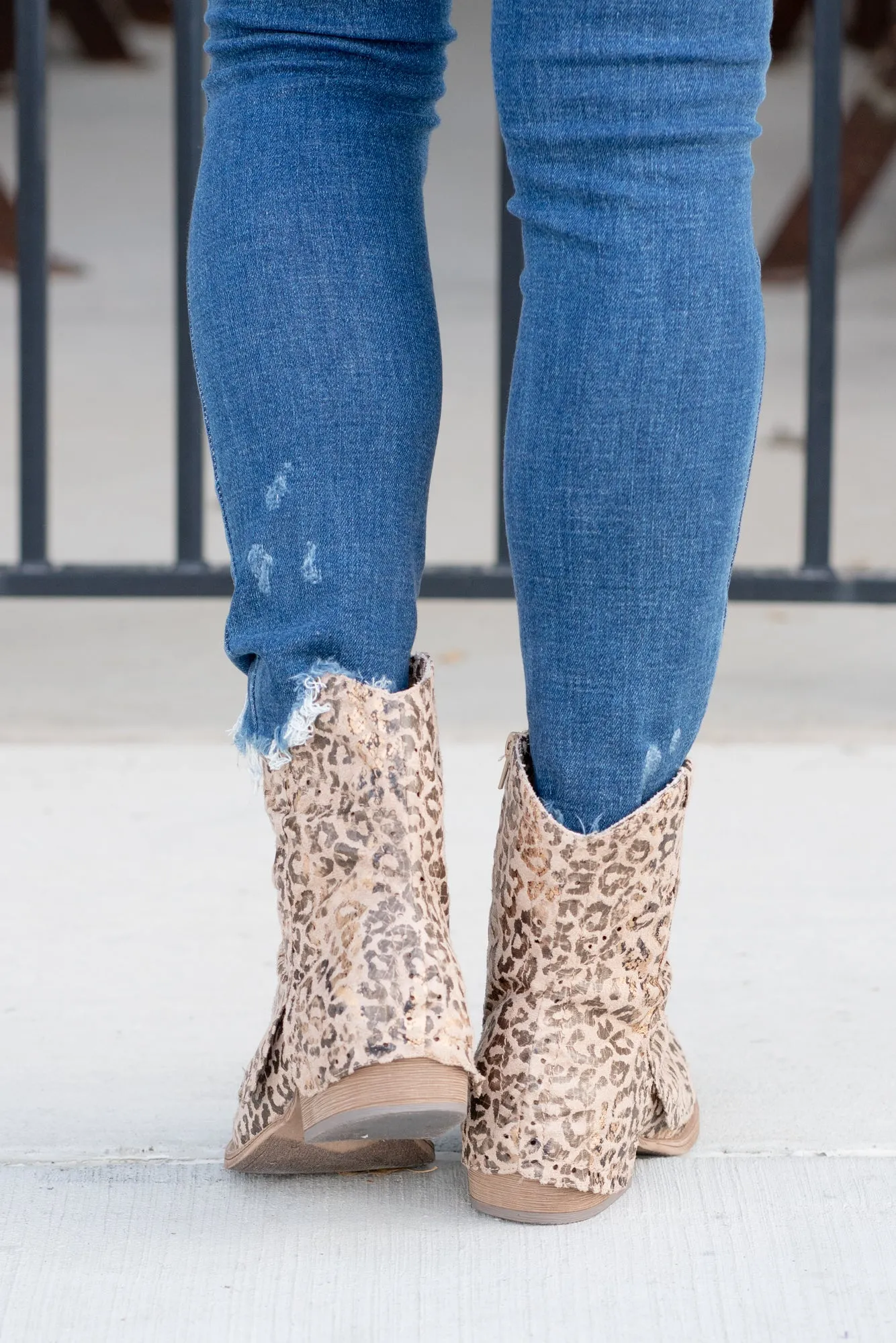 B Don Leopard Print Flap Over Booties - Taupe Leopard