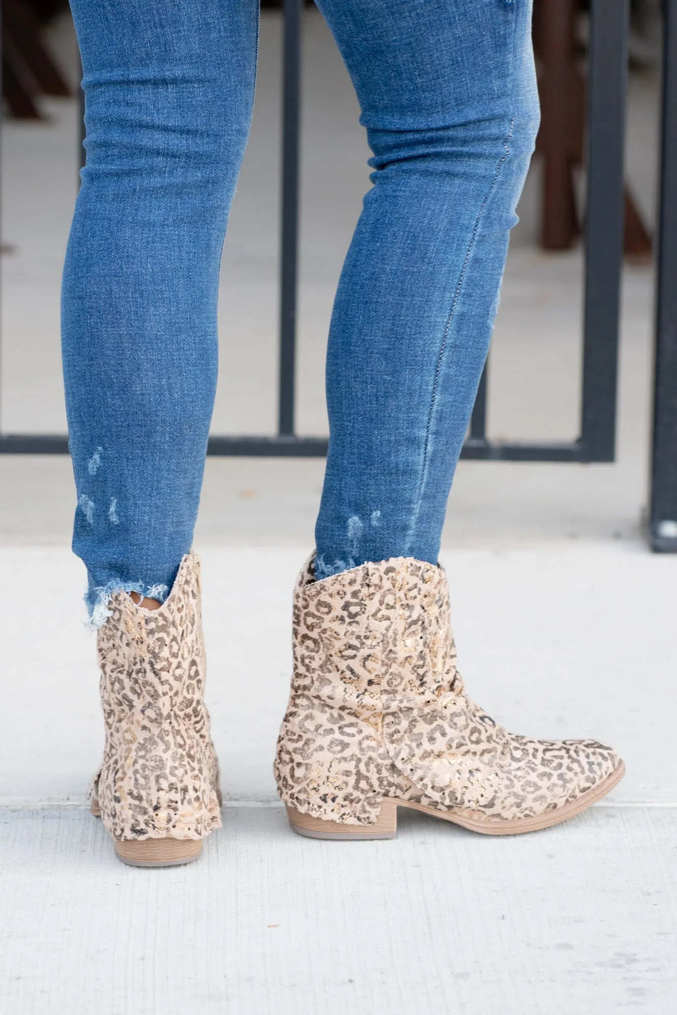 B Don Leopard Print Flap Over Booties - Taupe Leopard