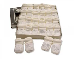 Baby Booties with Embroidery - Rabbit/ Mouse - White (0-3 Months) BSS-116-358