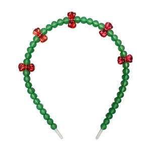 Beaded Holiday Headband - Green w/Red Bows