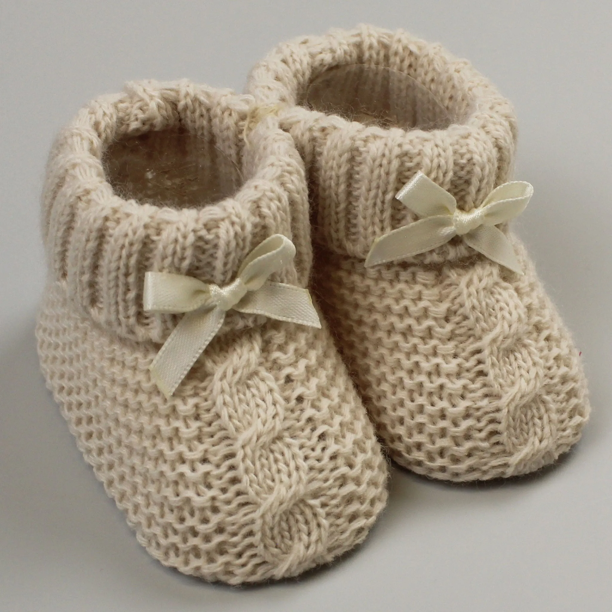 Beige Baby Booties with bow Newborn to 6 months
