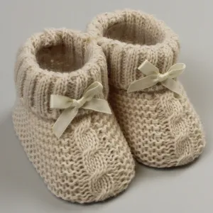 Beige Baby Booties with bow Newborn to 6 months