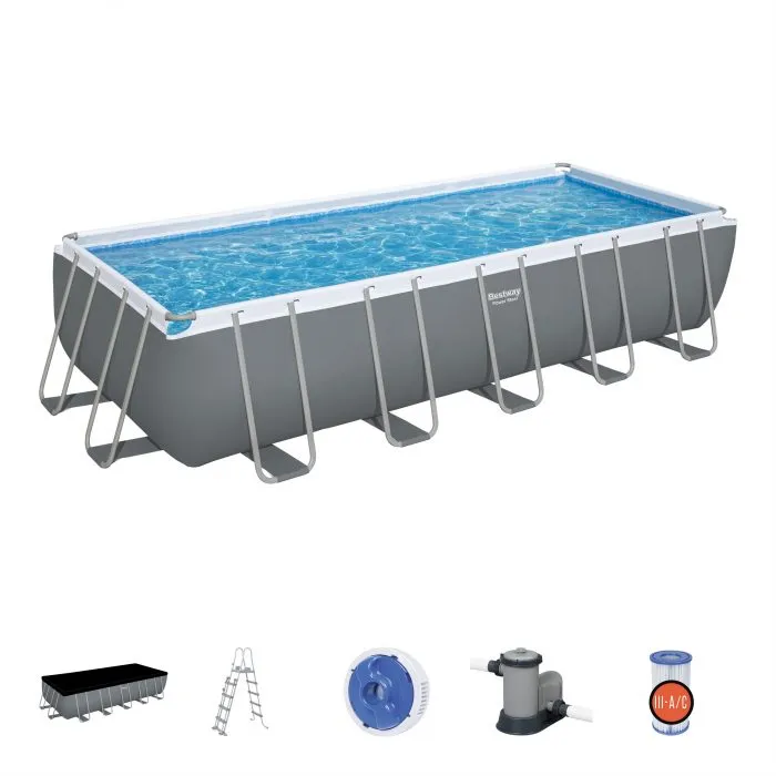 Bestway 21' X 9' X 52"/6.40M X 2.74M X 1.32M Rectangular Pool Set (Contents:Pool, Filter Pump(220-240V), Ladder, Cover, Chemconnect Dispenser, Compatible with Cartridge 58012(III)220-240V)