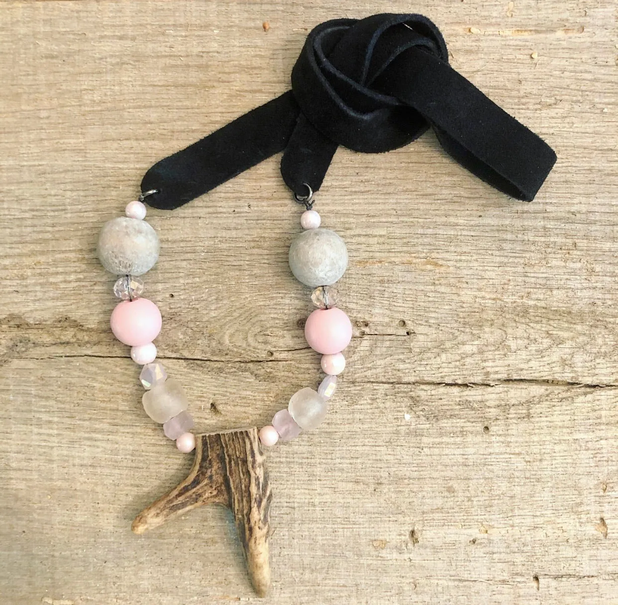 Black & Pink Antler Necklace