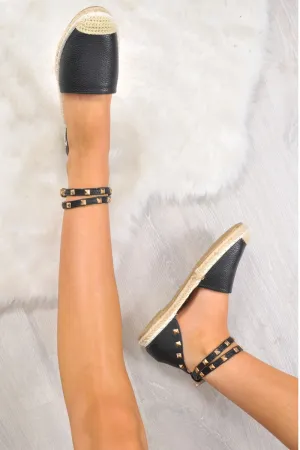 Black PU Studded Espadrilles - Hartley