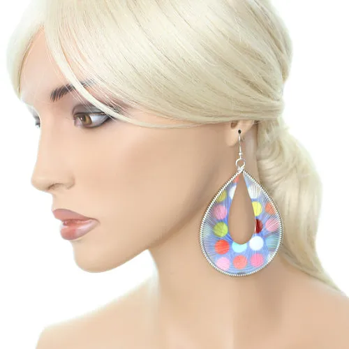 Blue Multicolor Woven Polka Dot Earrings