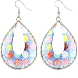 Blue Multicolor Woven Polka Dot Earrings