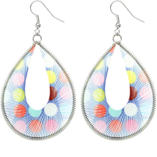 Blue Multicolor Woven Polka Dot Earrings