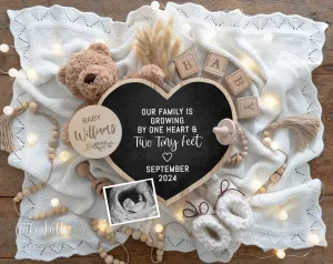 Boho Pregnancy Announcement Digital For Social Media - Bear and Heart