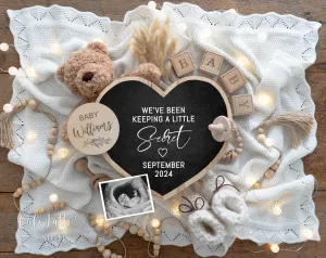 Boho Pregnancy Announcement Digital For Social Media - Bear Little Secret