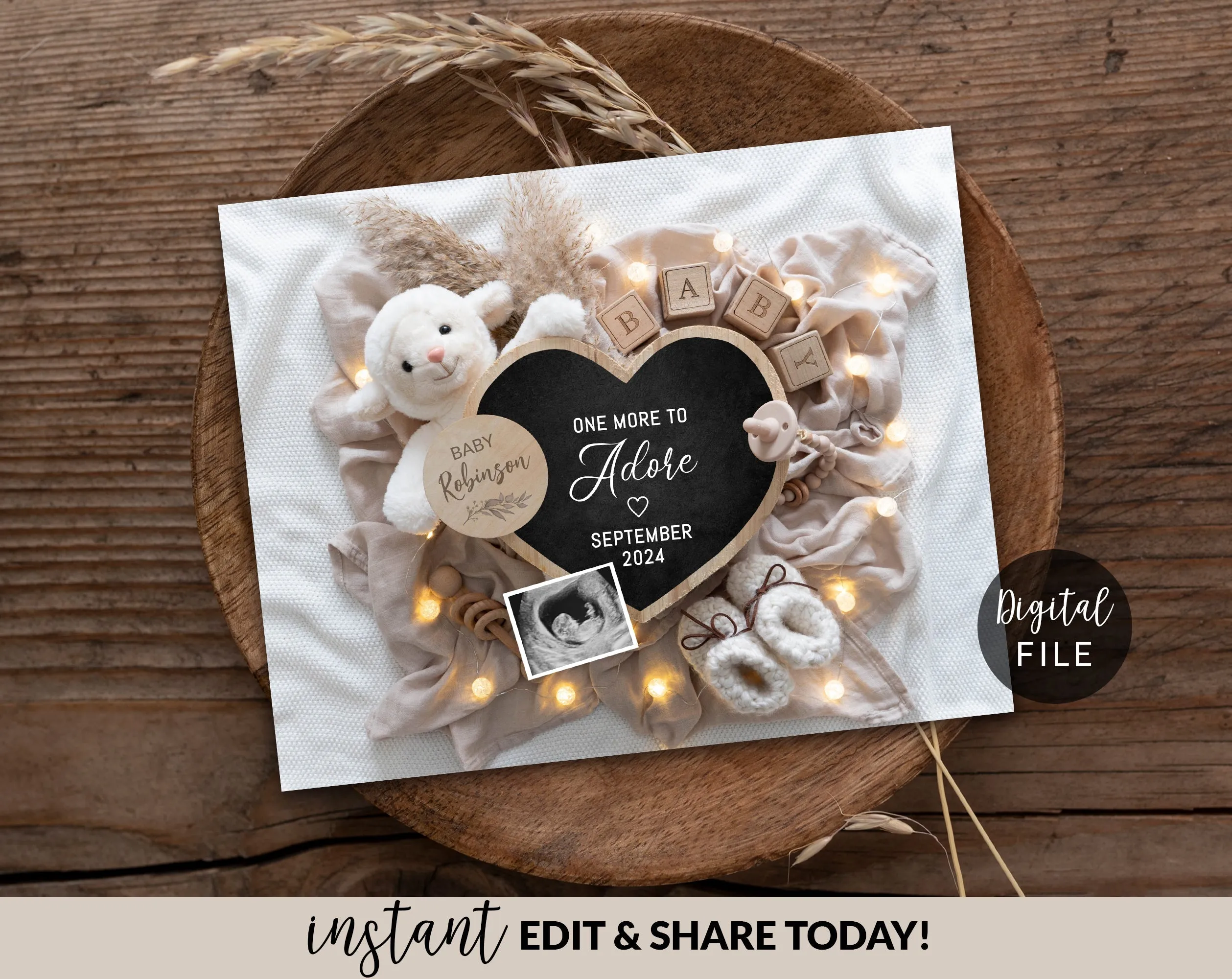 Boho Pregnancy Announcement Digital For Social Media - Bear Little Secret