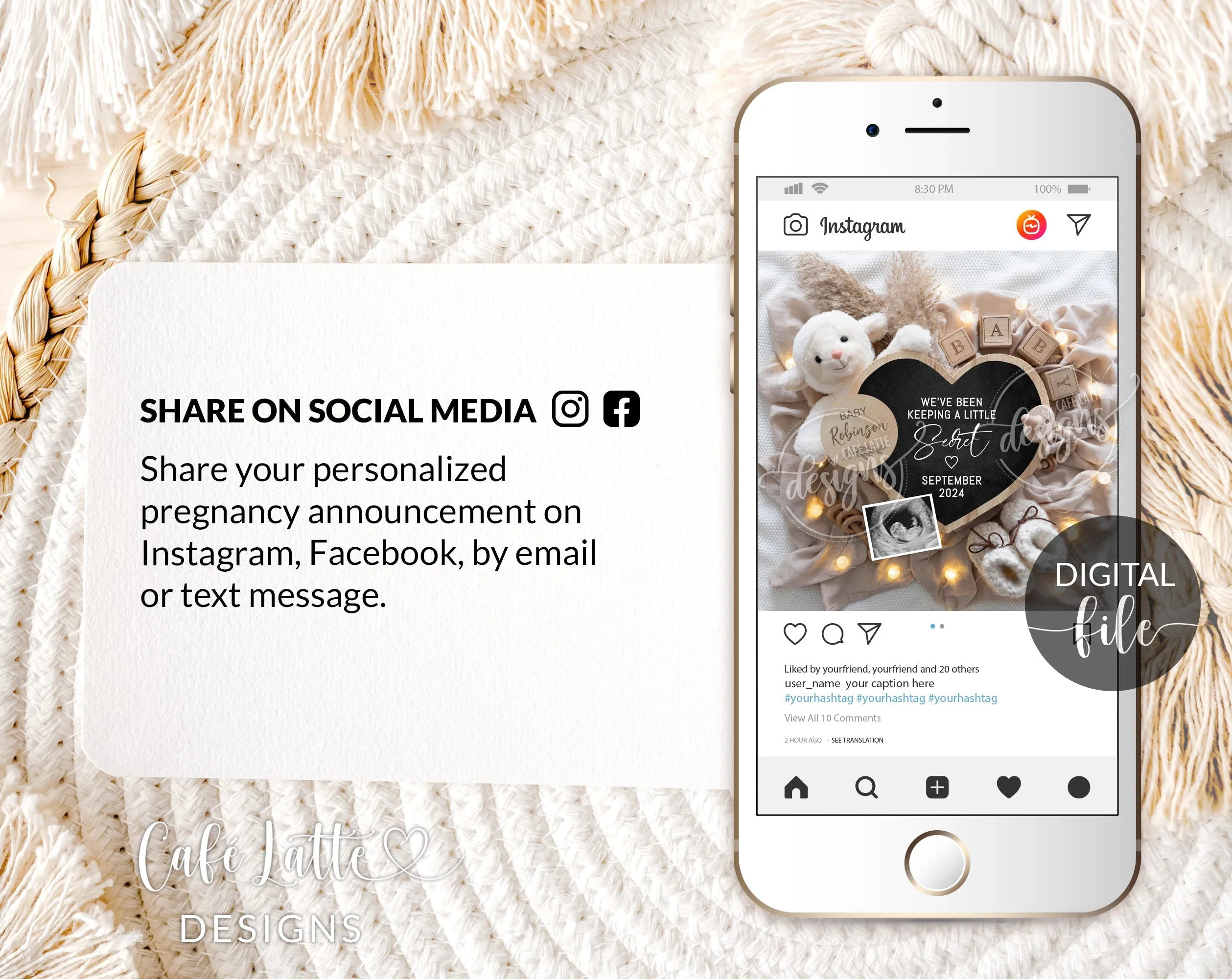 Boho Pregnancy Announcement Digital For Social Media - Bear Little Secret