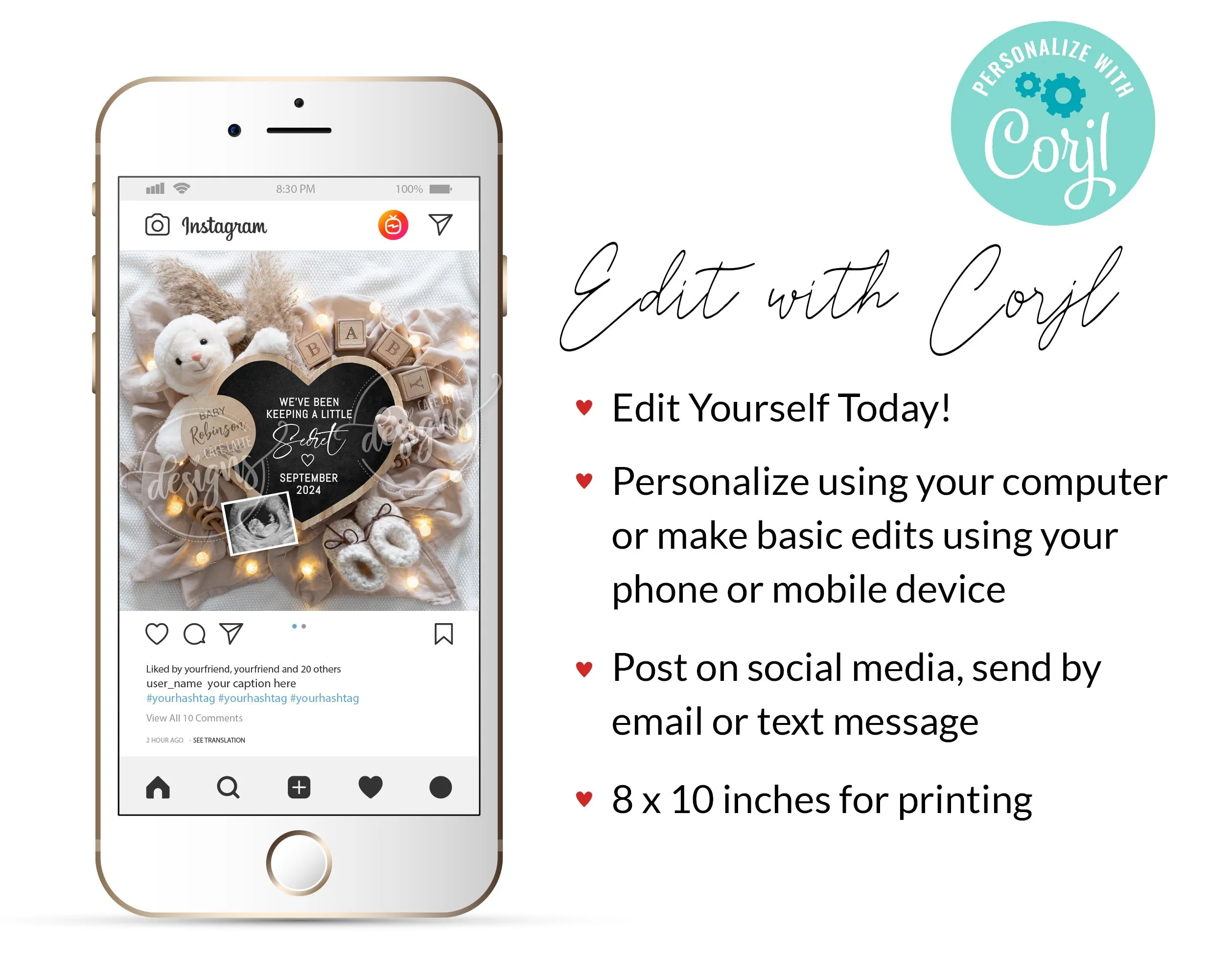 Boho Pregnancy Announcement Digital For Social Media - Bear Little Secret