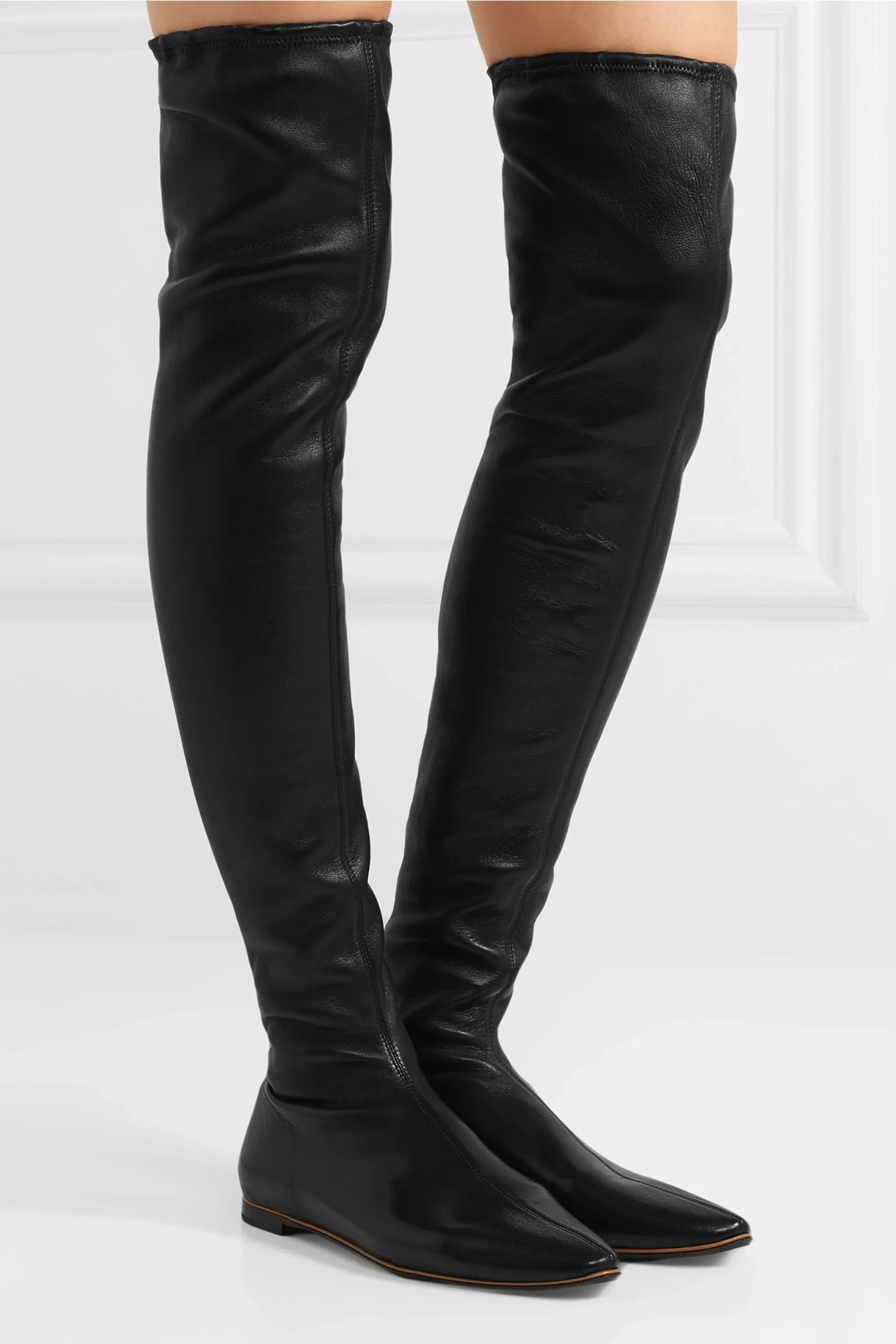 Bottega Veneta Black Rubber Trimmed Leather Over-The-Knee Boot