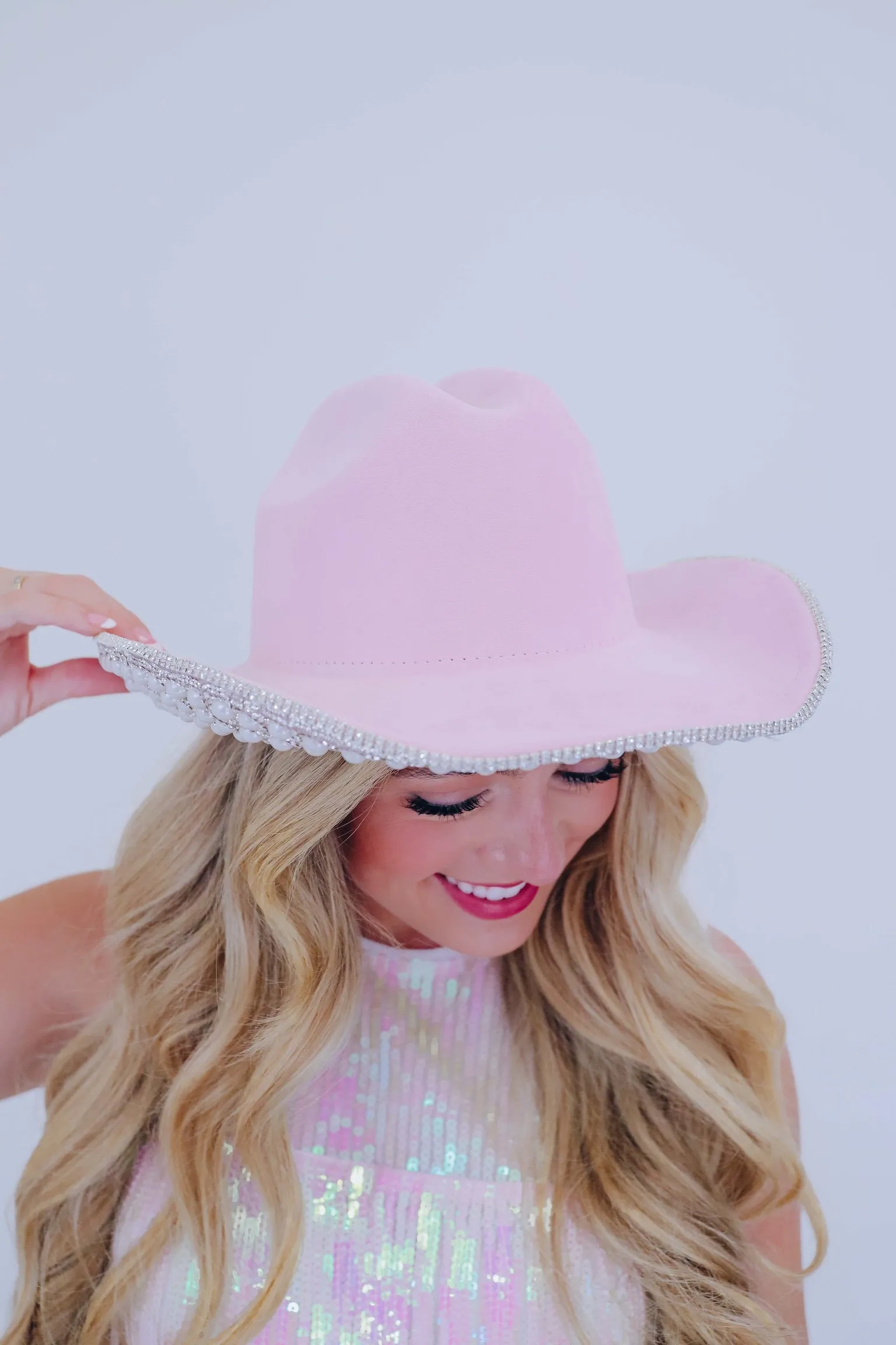 Bridal Bling Embellished Cowgirl Hat - Pink