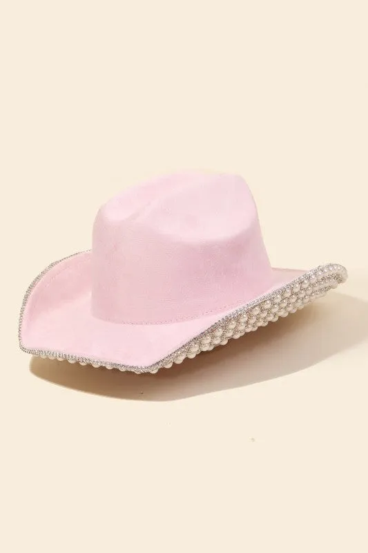 Bridal Bling Embellished Cowgirl Hat - Pink