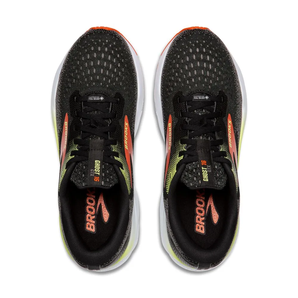 Brooks Ghost 16 GTX (Mens) - Black/Mandarin Red/Green