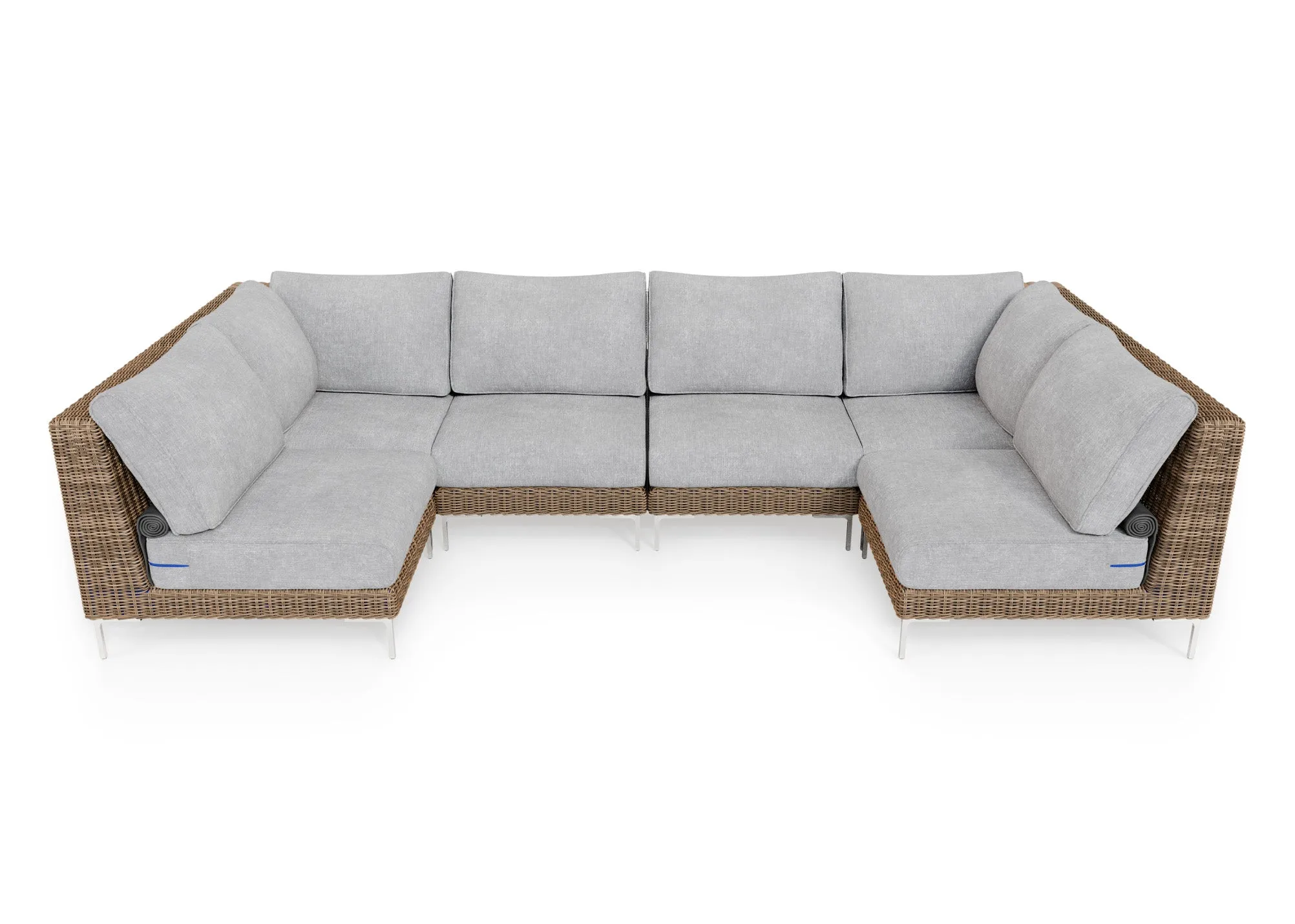 Brown Wicker Outdoor U Sectional - 6 Seat