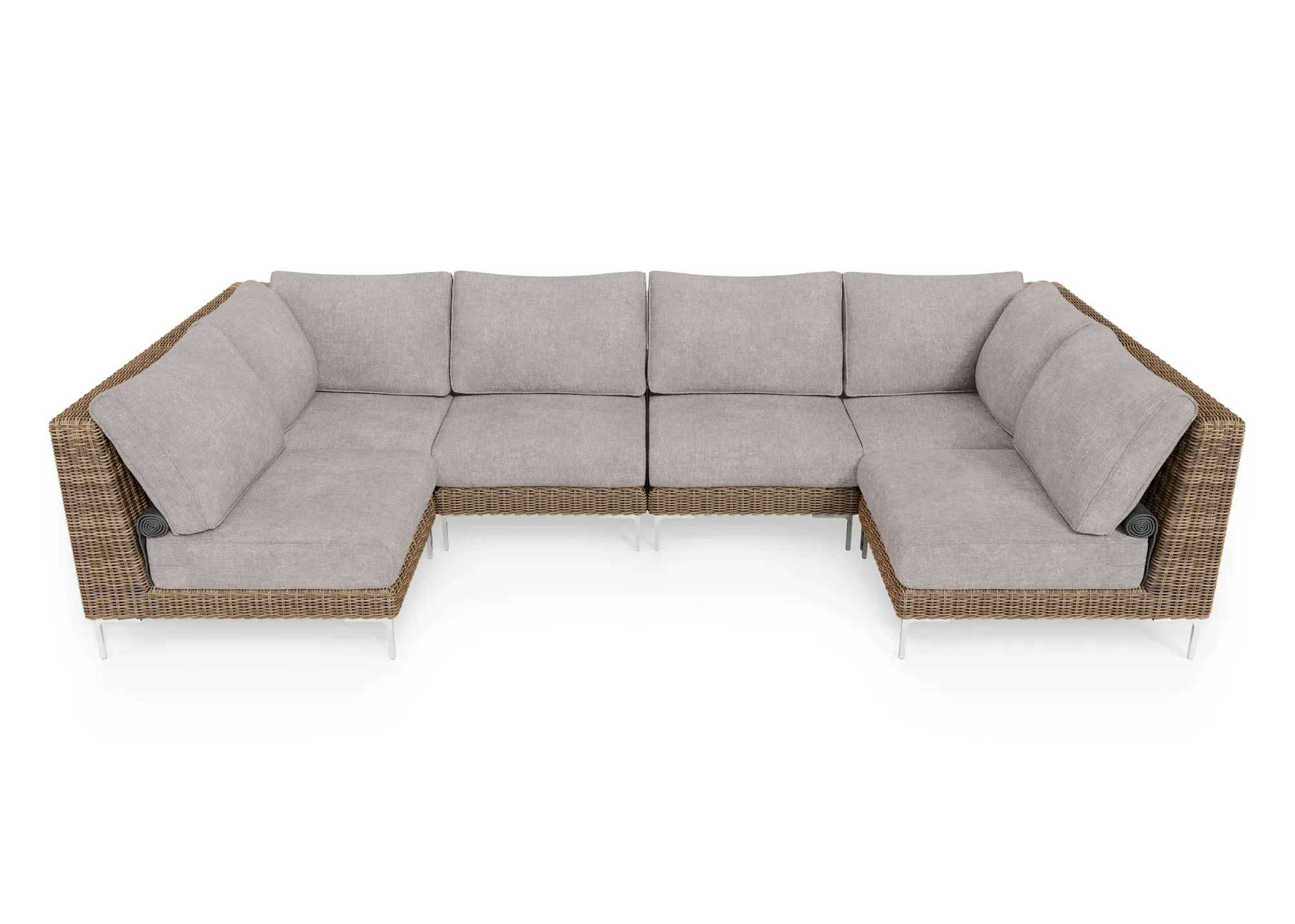 Brown Wicker Outdoor U Sectional - 6 Seat