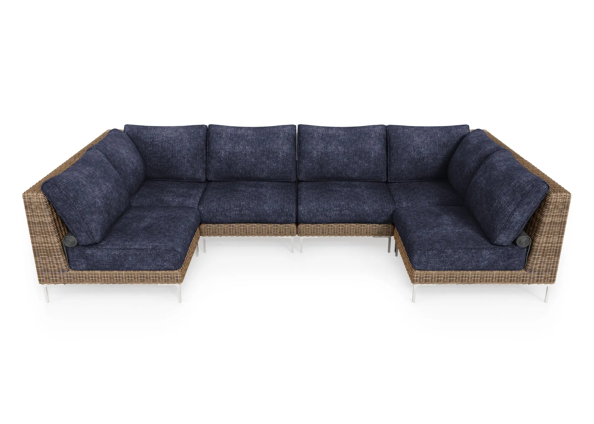 Brown Wicker Outdoor U Sectional - 6 Seat